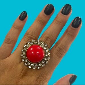 Red CZ Bling Statement Ring Size 7 Statement Costume Ring‎